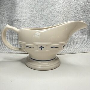 Longaberger Pottery Blue Woven Traditions Gravy Sauce Boat 8" Wide X 4.25" T